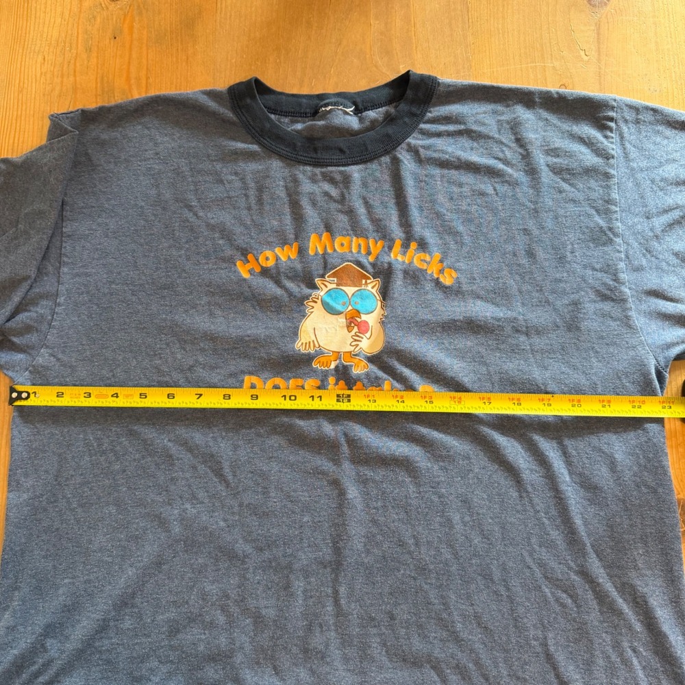 Vintage Tootsie Pop Mr Owl How Many Licks Ringer T-Shirt Blue Heather XL - Picture 4 of 5